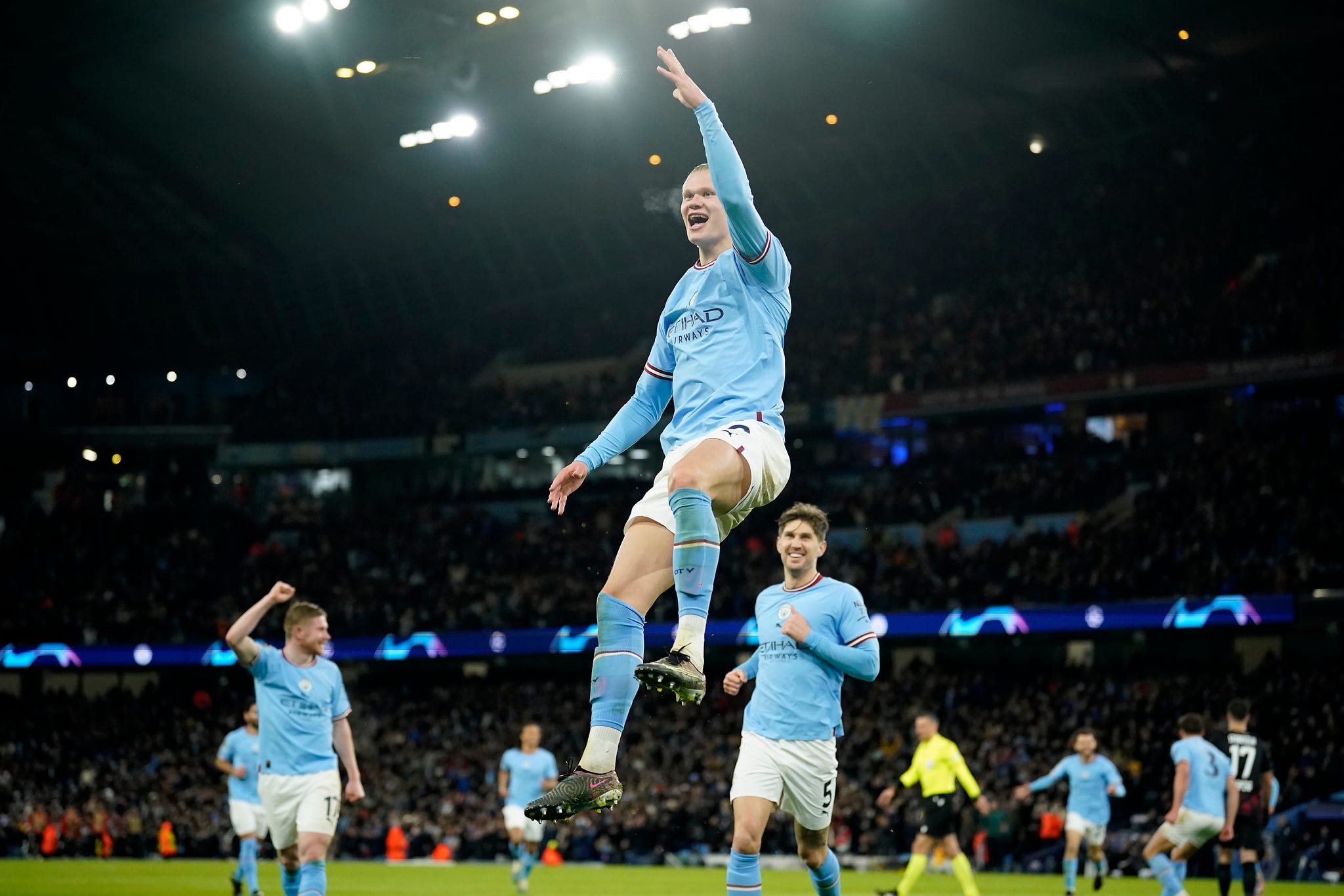 Erling Haaland celebrating one of his 5 goals in the UCL Round of 16