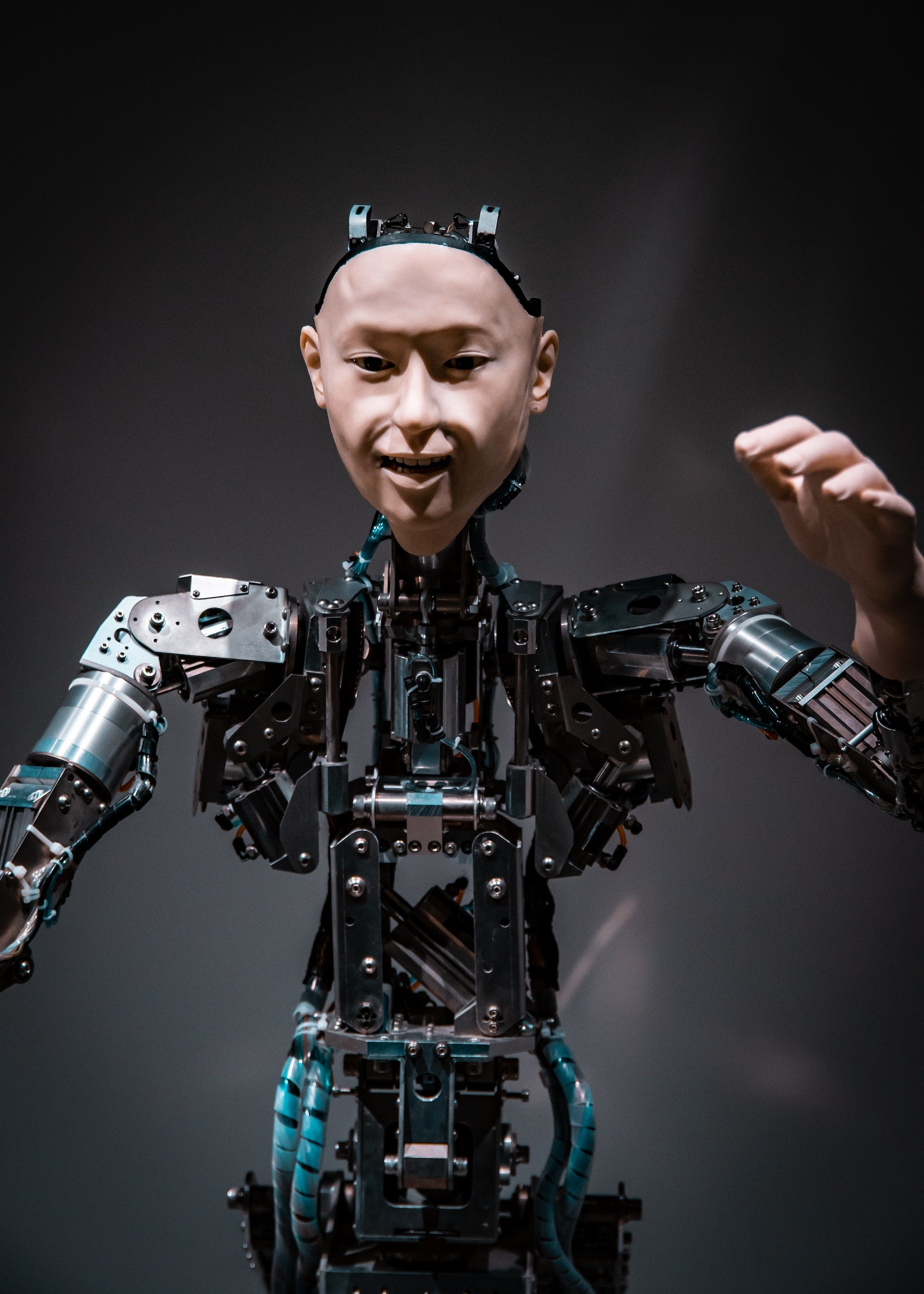 The humanoid android robot Alter recreates human movements at the Mirakian museum in Tokyo