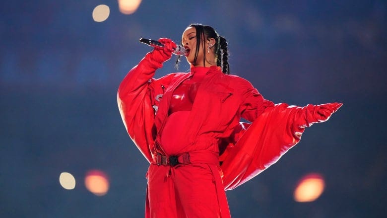 Singer Rihanna during the halftime show of the Super Bowl LVII