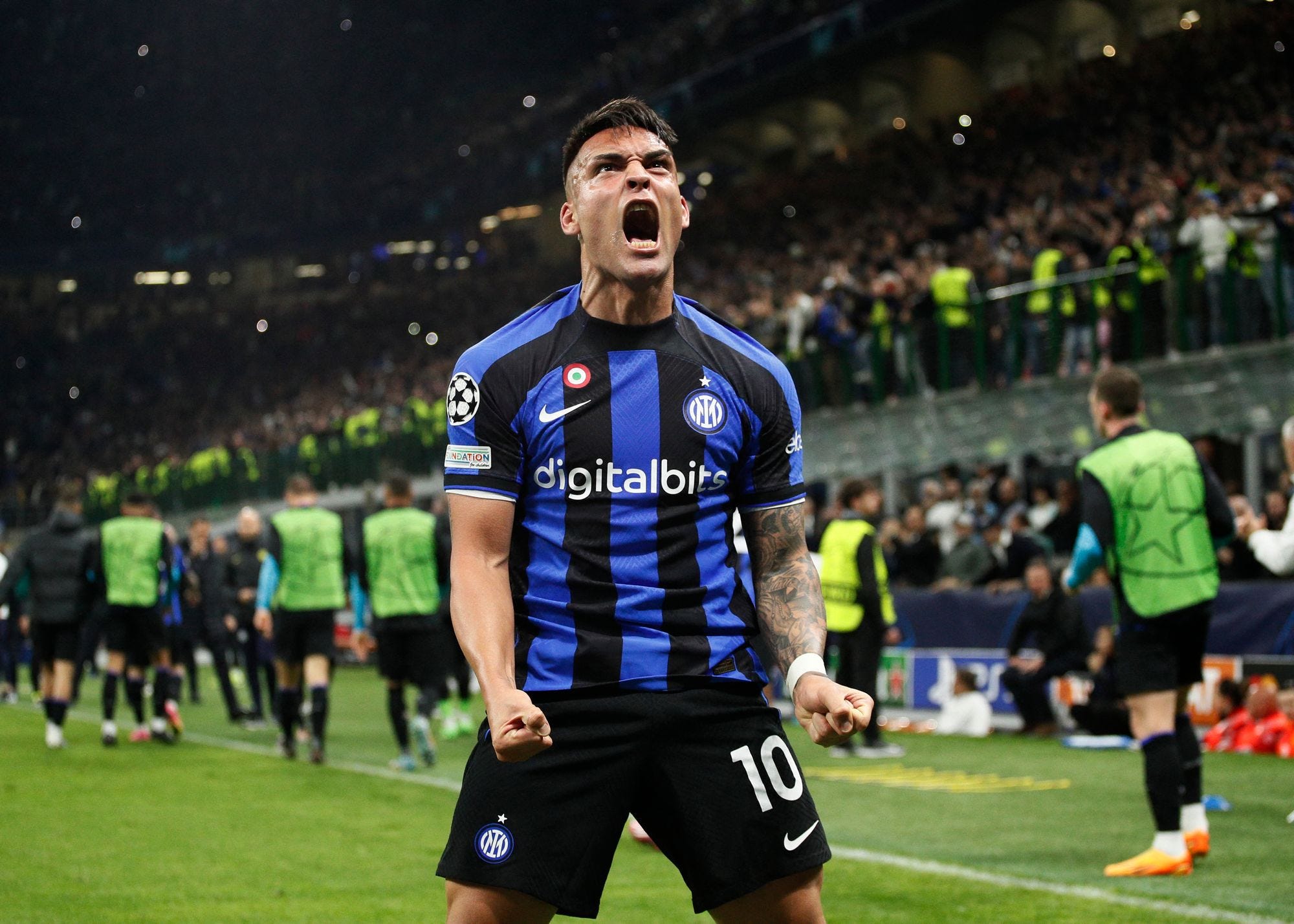 Inter Milan's Lautaro Martinez celebrating their win