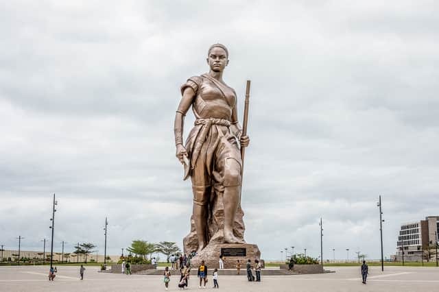 A statue of an Agojie warrior in Benin