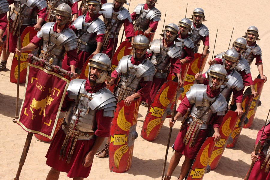 A depiction showing Roman soldiers on their way to conquest