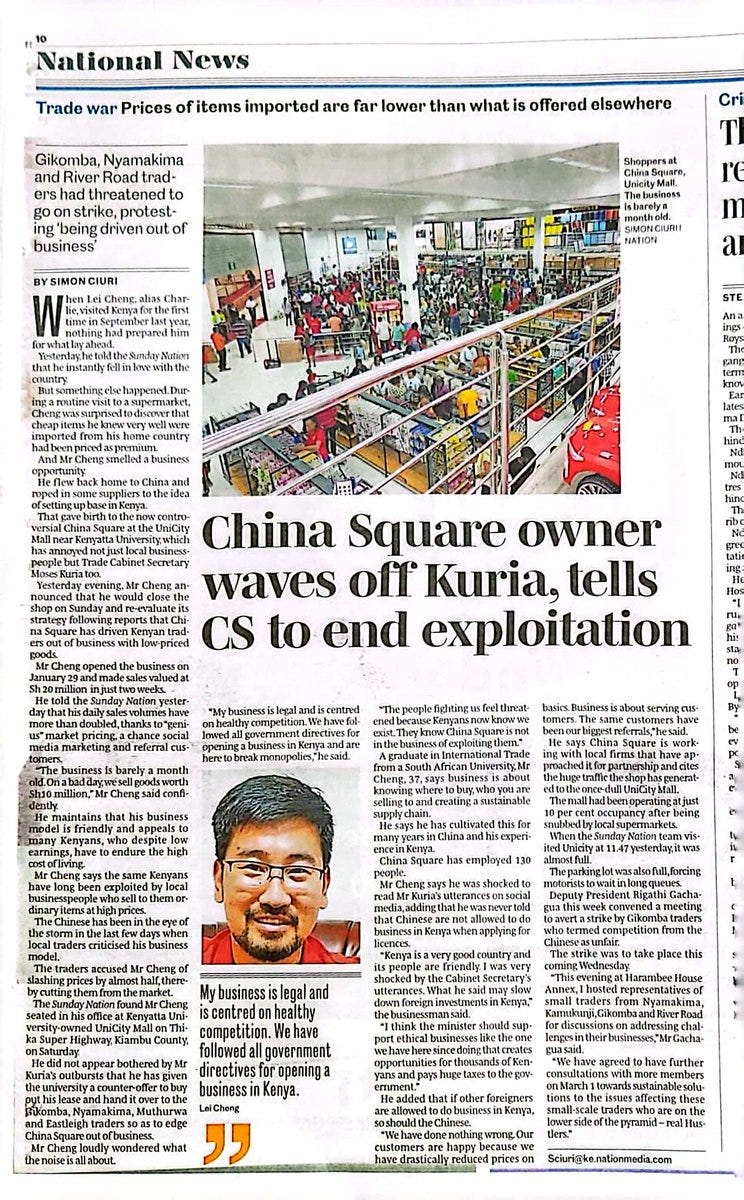 A newspaper article detailing China Square's ordeal from the Nation Newspaper