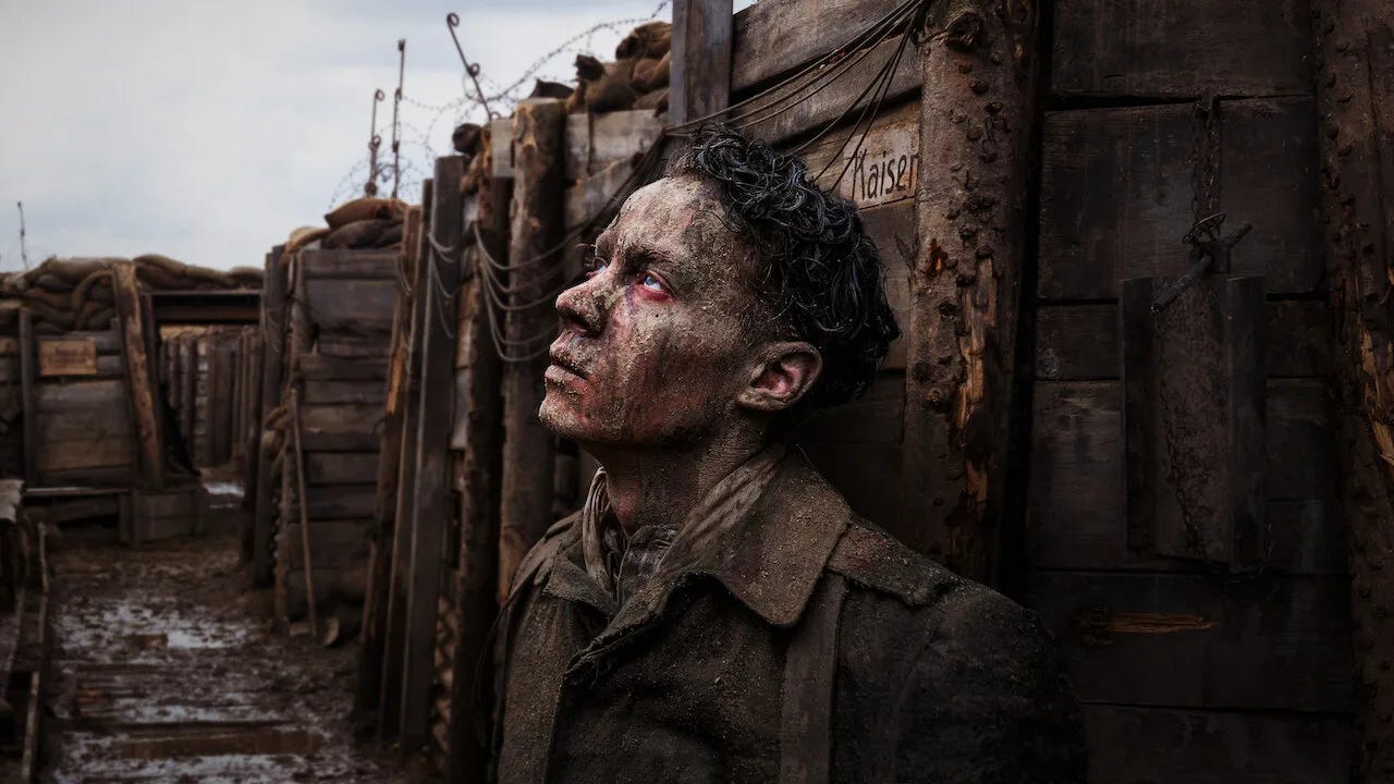 Baumer walks out of the bunker where he's stabbed for a last look at the peaceful sky