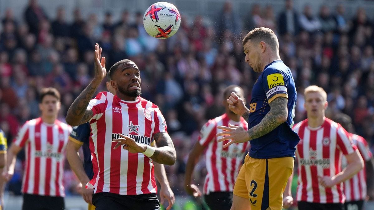 Ivan Toney playing against Newcastle in their EPL GW 30 match