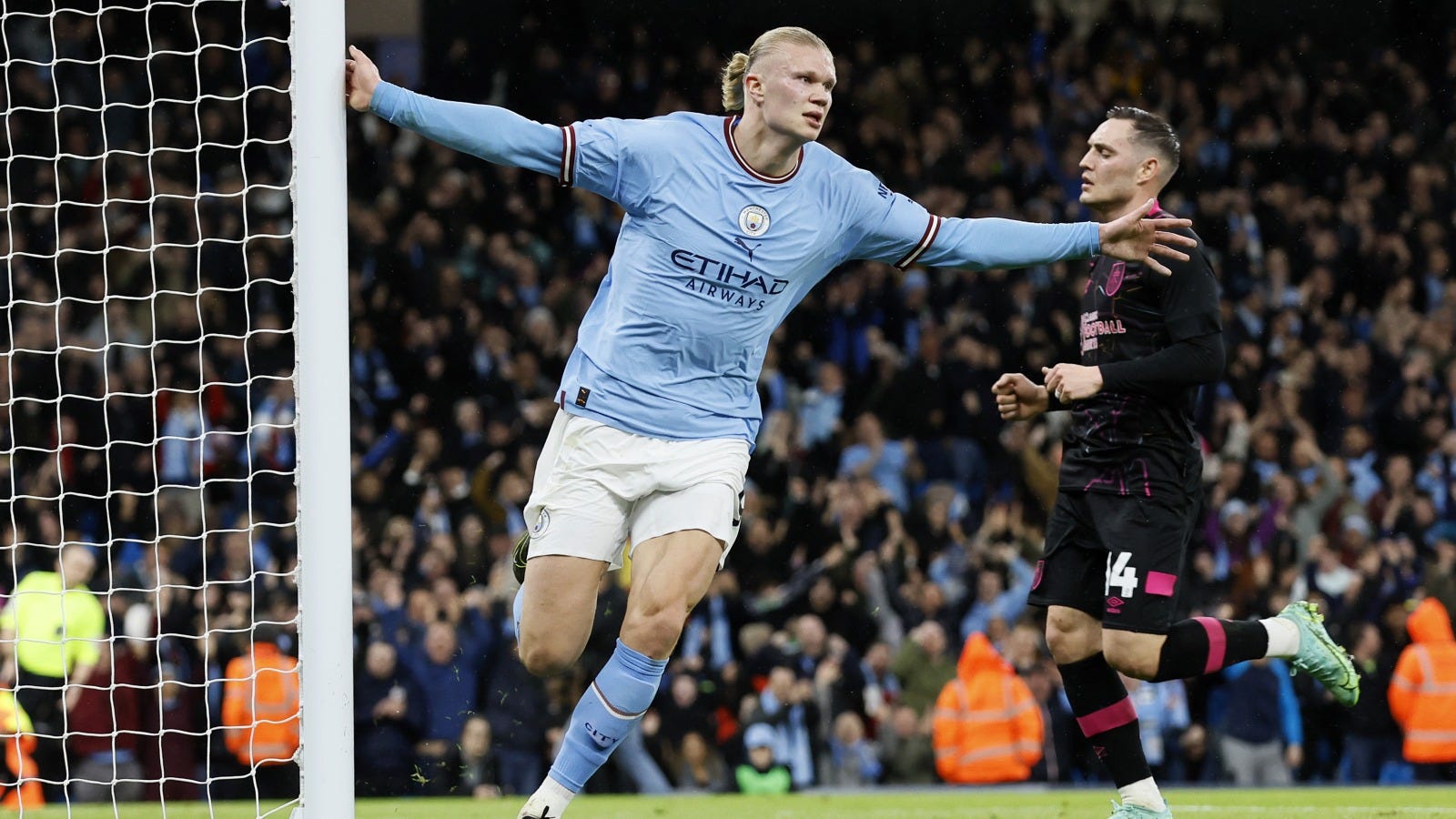 Erling Haaland celebrating his goal against Burnley in the FA Cup Quarterfinals