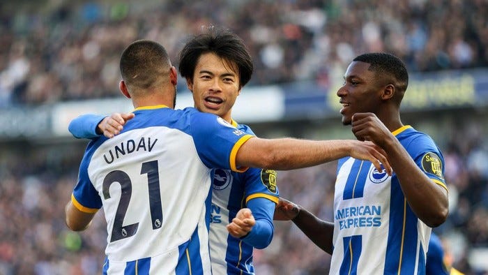 Brighton's players celebrating a goal