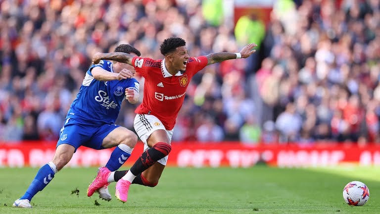 Man United's Jadon Sancho in their game against Everton in EPL GW 30