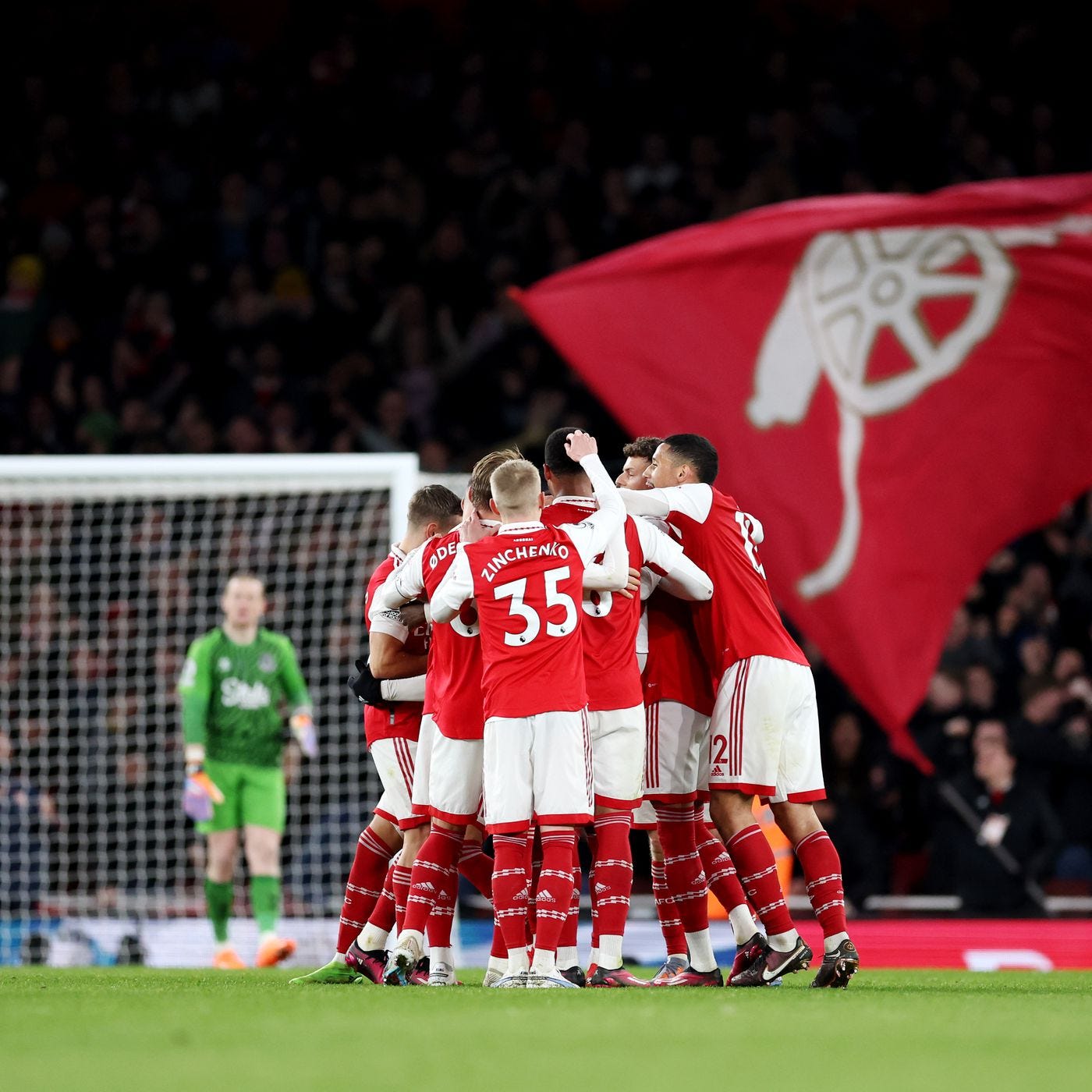 Arsenal players celebrating a goal