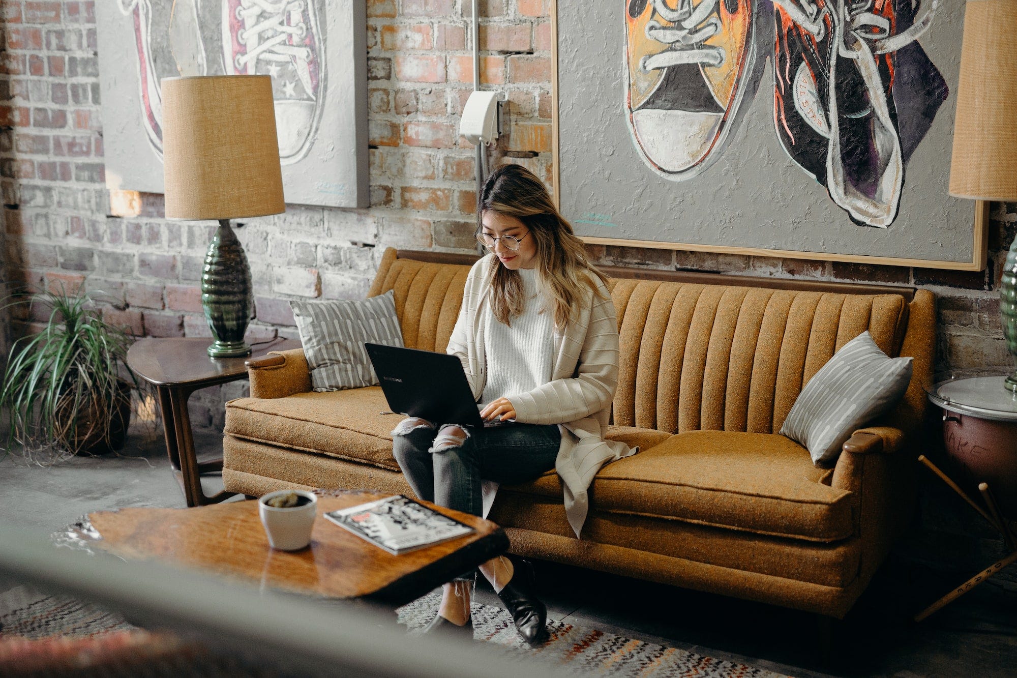 A woman working from home