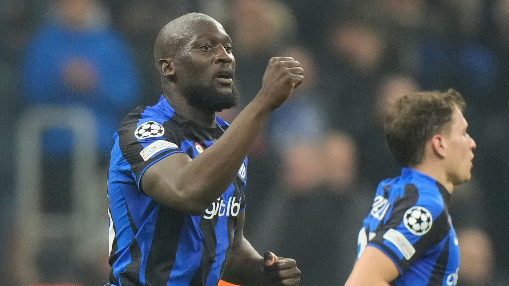 Inter Milan's Romelu Lukaku celebrating his goal against Porto