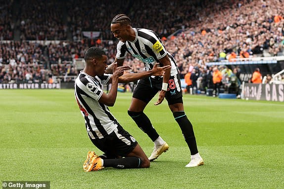 Tottenham's Alexander Isak and his teammate celebrating his goal against Tottenham in their incredible 6-1 win against Spurs