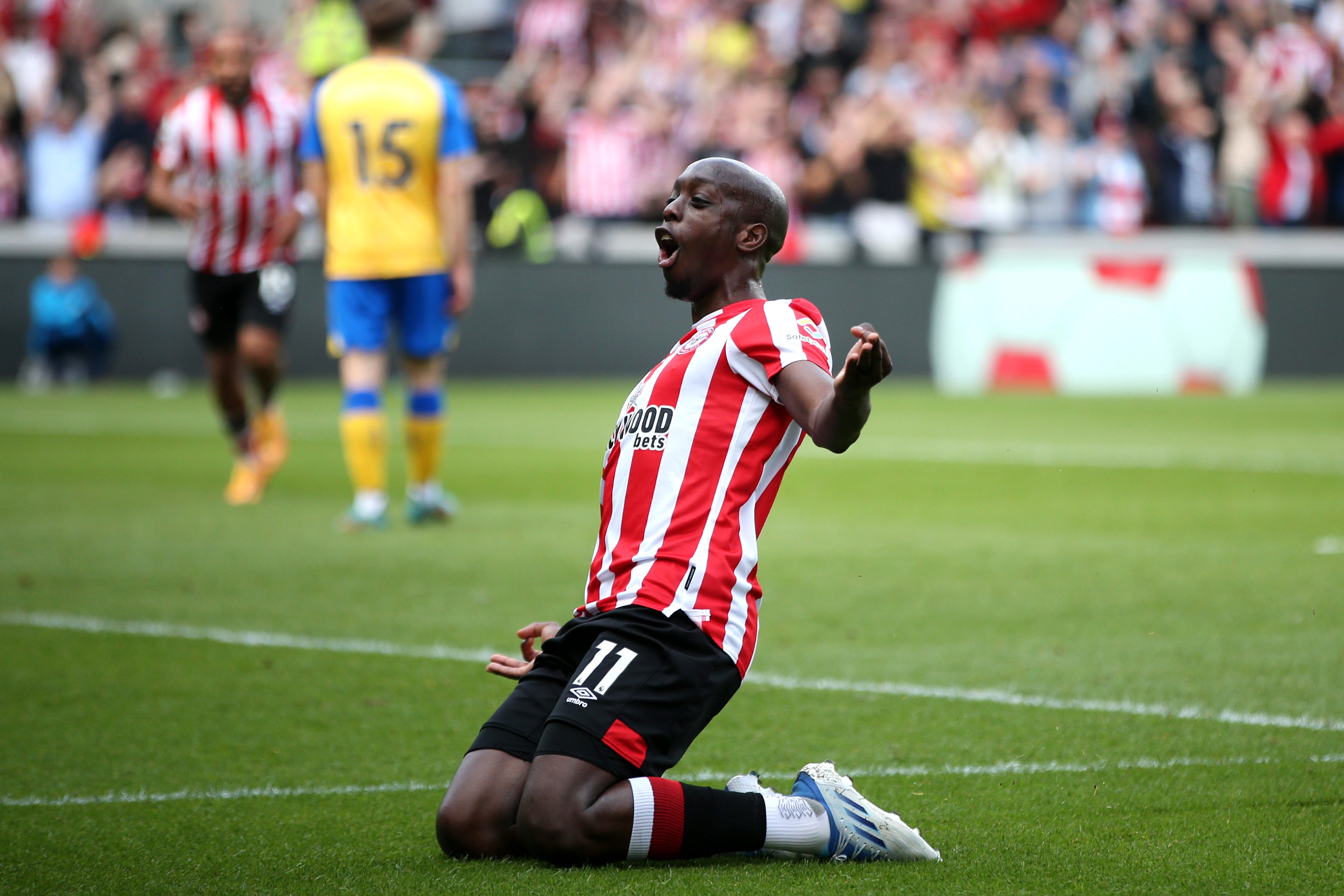 Brentford's Yoane Wissa celebrating his goal against Southampton in their postponed EPL gameweek 8 match