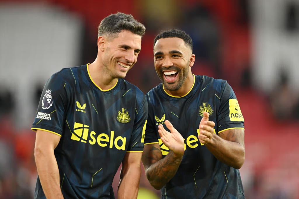 Callum Wilson and teammate laughing