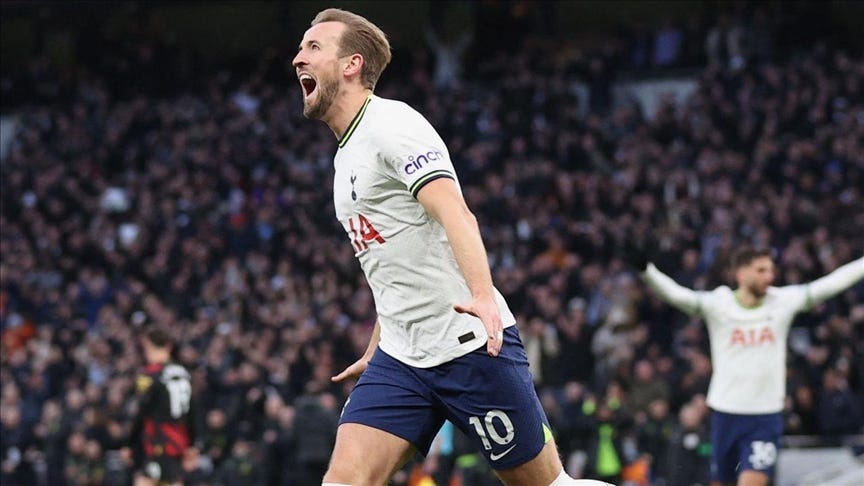 Harry Kane celebrating his 267th goal for Tottenham.