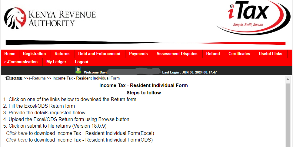 Where to Download the Excel Income Tax-Resident Individual Form in KRA iTAX | File Returns with P9 Form | Mania Africa