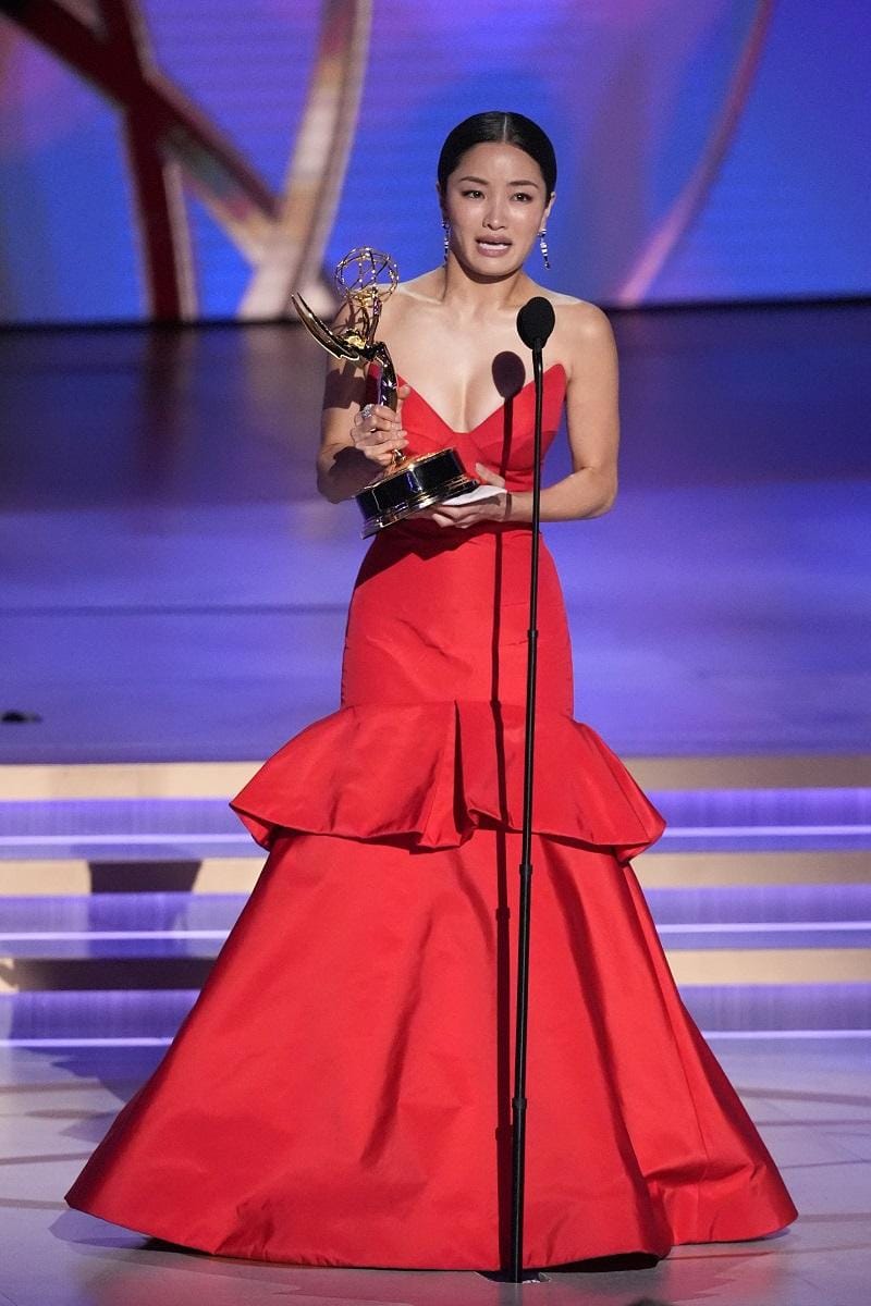 Anna Sawai at the Primetime Emmys. She won Lead Actress in a Drama Series for her role as Lady Mariko in Shogun | Shogun Sweeps the 2024 Emmy Awards with a Record 18 Wins! | Mania Movies