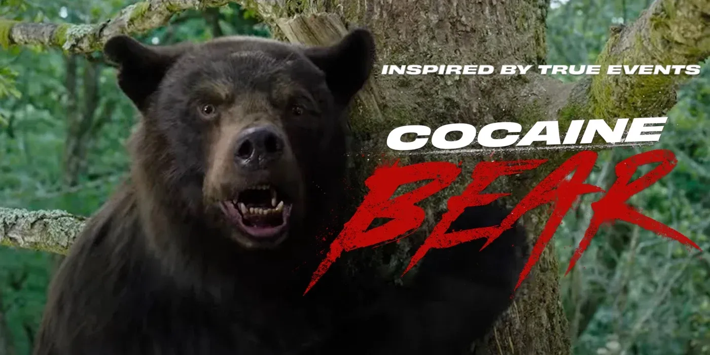 Cocaine Bear is a 2023 movie about a bear that chews up a duffel bag full of cocaine and goes on a killing rampage | Cocaine Bear Movie Review and Comparison | Mania Movies