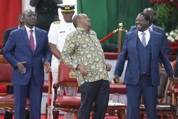 Uhuru Kenyatta and Raila Odinga jubilant during a BBI event