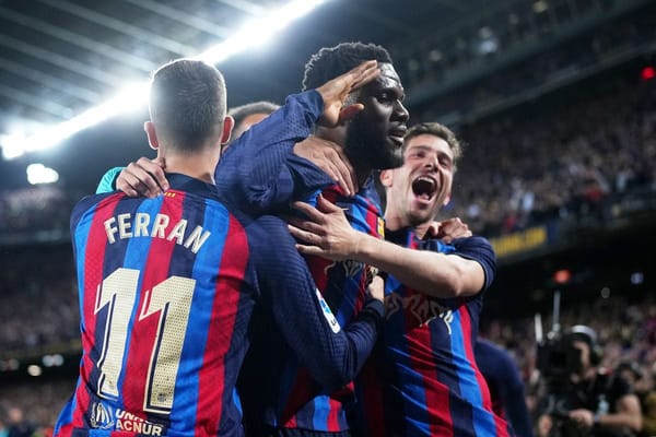 Barca players celebrate