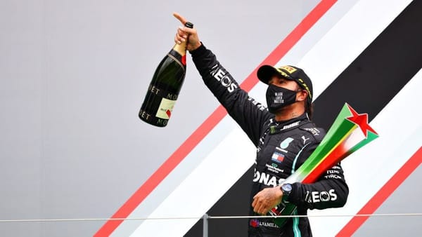 A victorious Lewis Hamilton