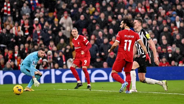 Liverpool's Mo Salah scoring against Newcastle in EPL GW 20 | EPL Results and Standings | Mania Africa