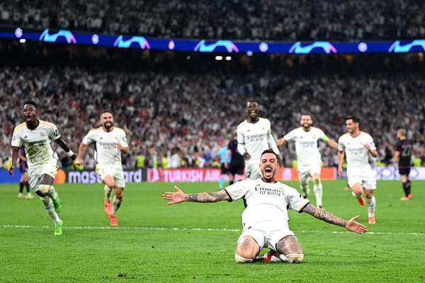 Real Madrid players celebrating after scoring a goal against Bayern Munich in the UCL 23-24 Semifinals Second Leg | Bayern v