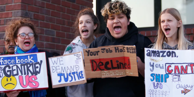 East Palo Alto residents protesting against gentrification by tech companies in Silicon Valley